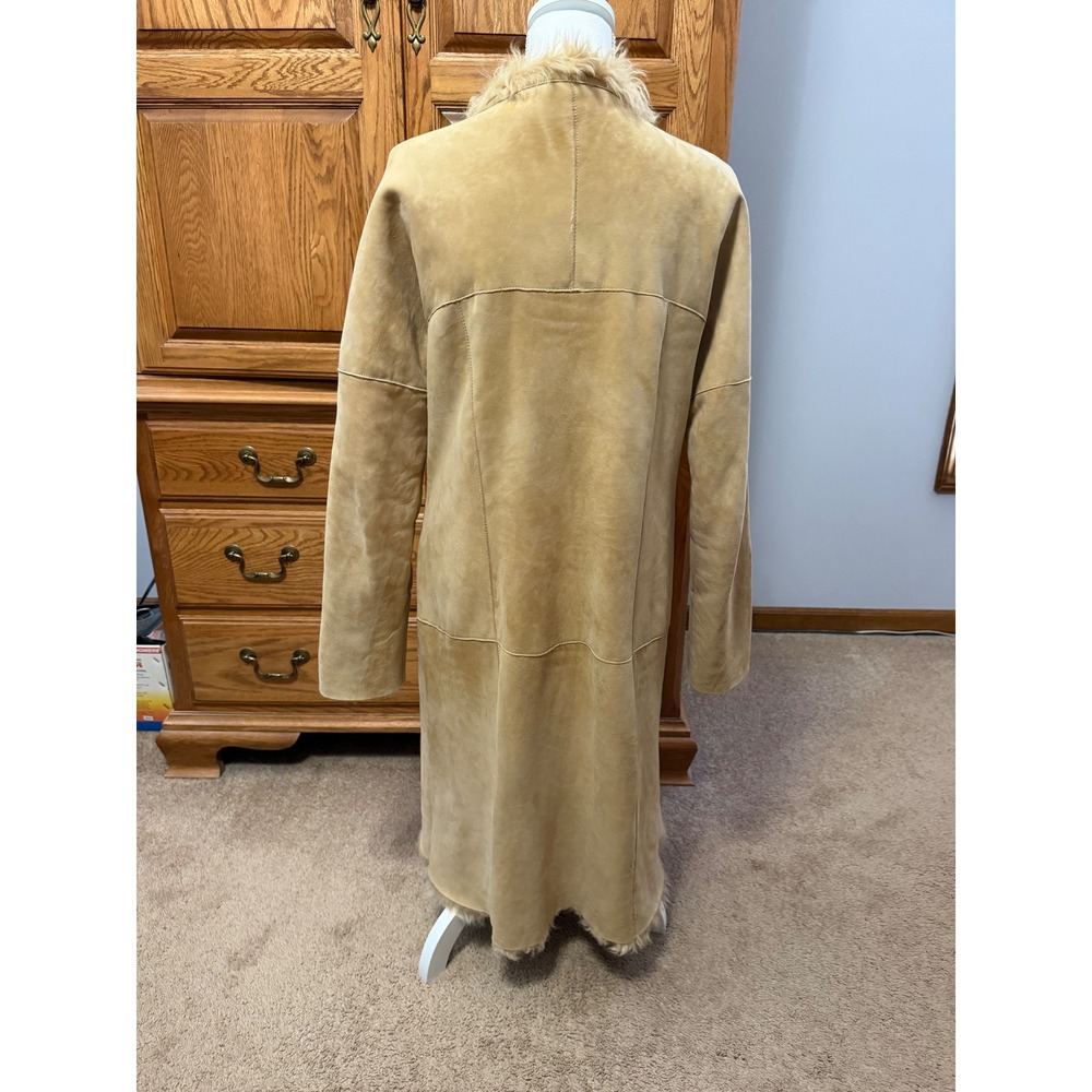 Sundance Catalog Archival M Tan Suede Leather Shearling Fur Long Coat Boho - Picture 2 of 11